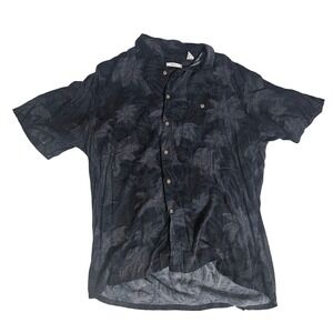 Moda Campia Mens Medium Navy Blue Tropical Palm Rayon Short Sleeve Button Shirt